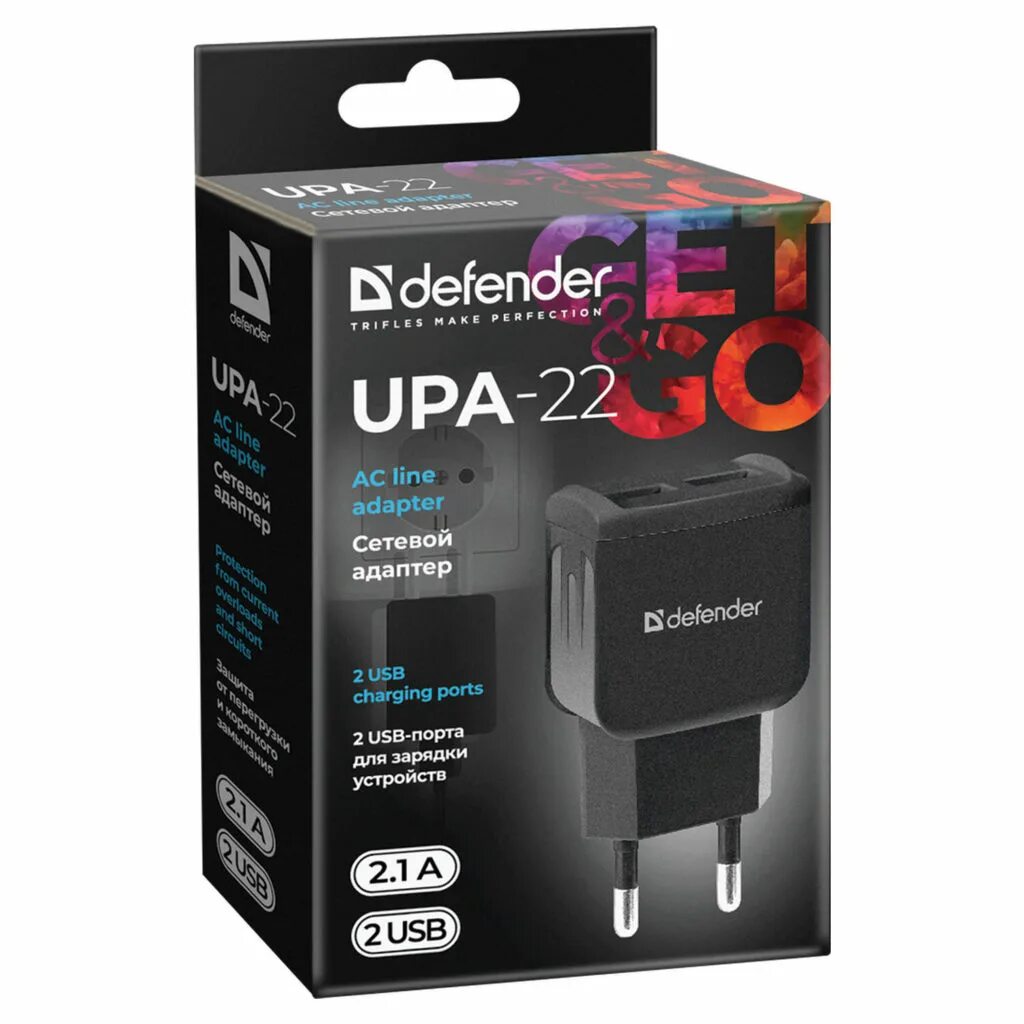 Сетевой адаптер Defender 2xusb, 2.1а , черный (UPA-22) (83579). Сетевой адаптер Defender UPA-22. Сетевой адаптер Defender 2xusb, 2.1а , белый (UPA-22) (83580). Сетевая зарядка Defender UPA-22. Адаптер defender