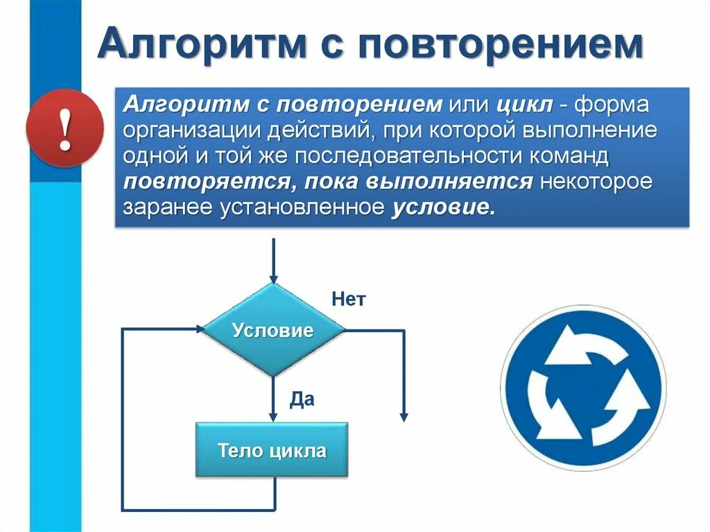 Алгоритм. Алгоритм с повторением примеры. Повторение в информатике схема. Алгоритм с условием.