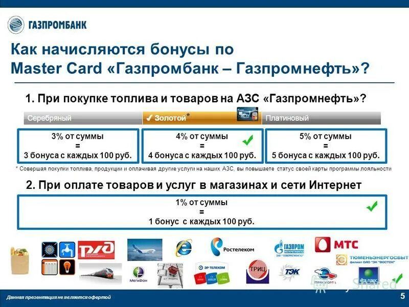 Газпромбанк карта бонус