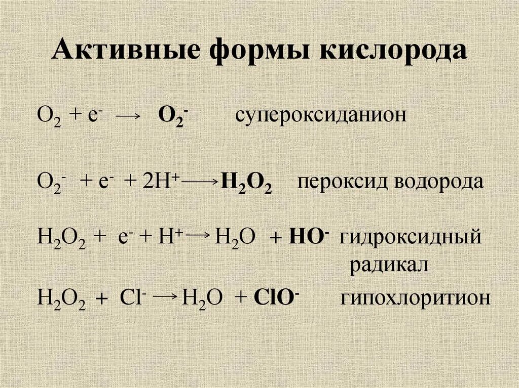 Реакция кислорода и водорода что образуется. Активные формы кислорода свободные радикалы. пути образования активных форм кислорода. активные формы кислорода реакции.
