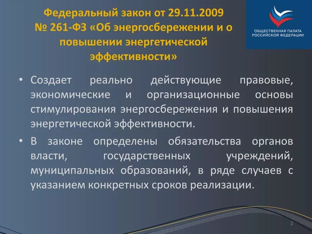 Фз 261 от 23.11 2009 с изменениями