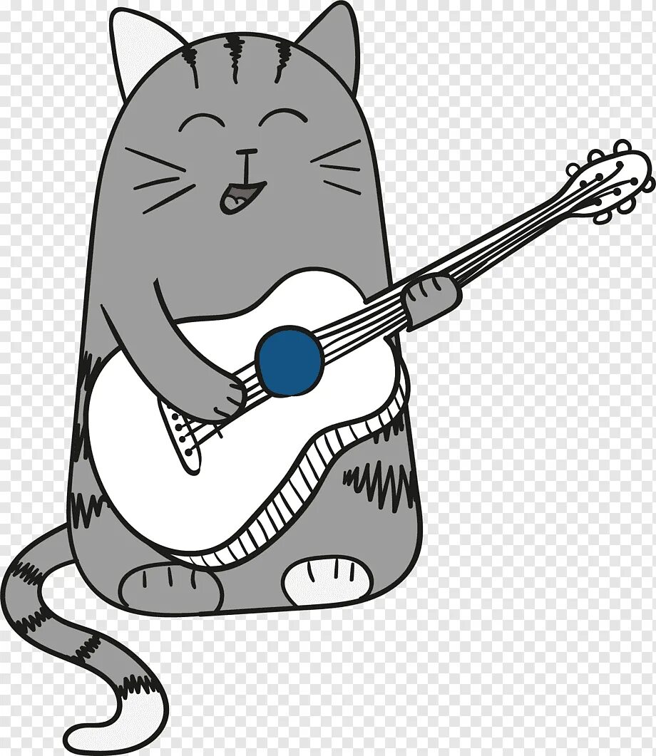 Кот с гитарой. Мультяшный кот. Котик поет. Котики с музыкальными инструментами.