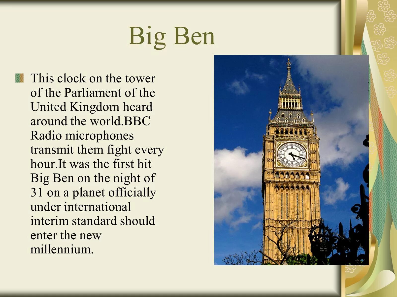 Биг Бен высота в метрах. Информация о Биг Бене. Интересные факты о Биг Бене. Great Britain презентация big Ben. Great britain facts