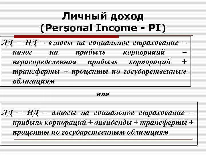 Располагаемый доход расчет. ЛД В экономике формула. Личный доход формула. Формула личного дохода макроэкономика. ЛД макроэкономика.