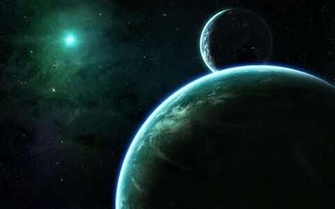 Обои darkness, planets, stars, green, light, sci fi, planet,