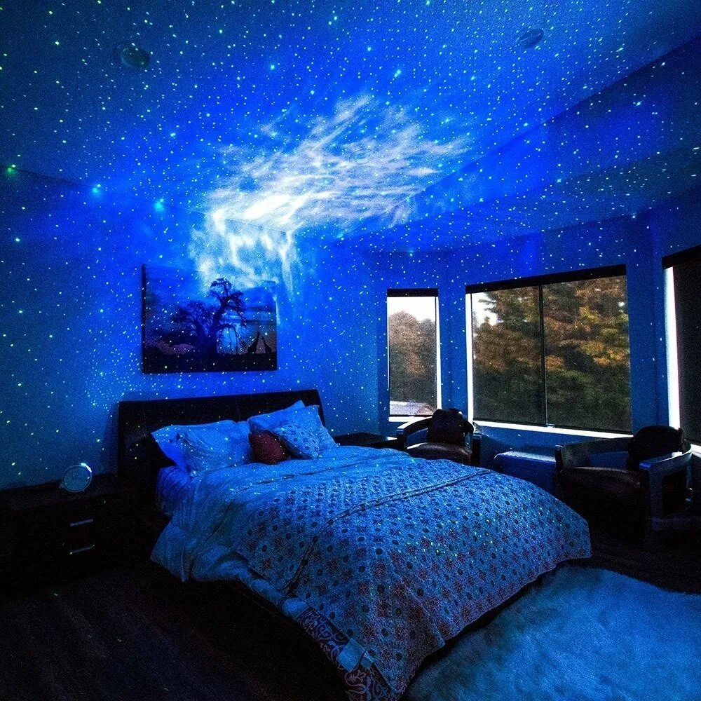 Led Starry Sky проектор. Спальня в космическом стиле. Комната в стиле космос. Потолок в стиле космос.
