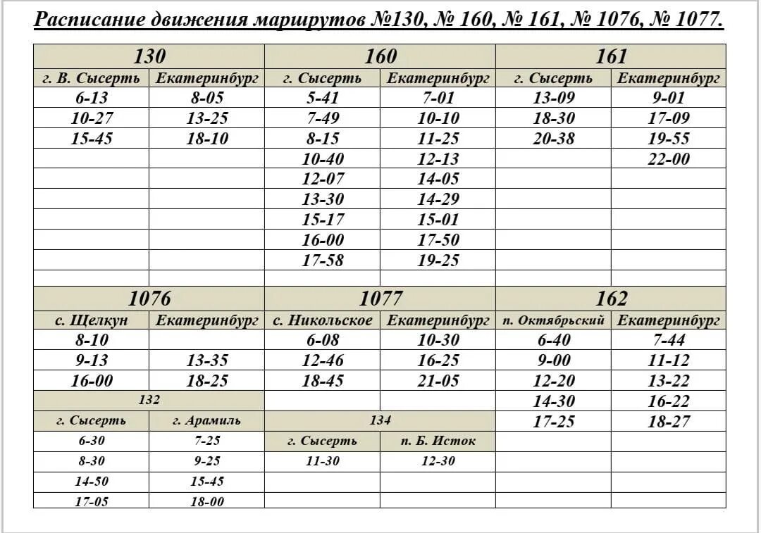 Расписание номер автобусов екатеринбурга