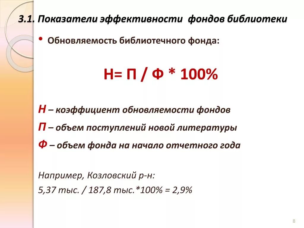 Библиотека норматив. Норма обновляемости библиотечного фонда. Обновляемость фонда библиотеки формула. Объем библиотечного фонда формула. Формула обновляемости книжного фонда в библиотеке.