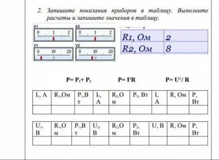 Показания приборов 1