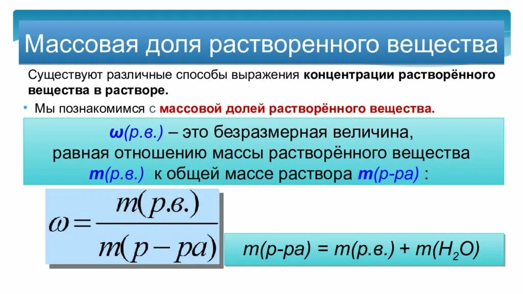 Массовая и объемная доли компонентов смеси формулы.