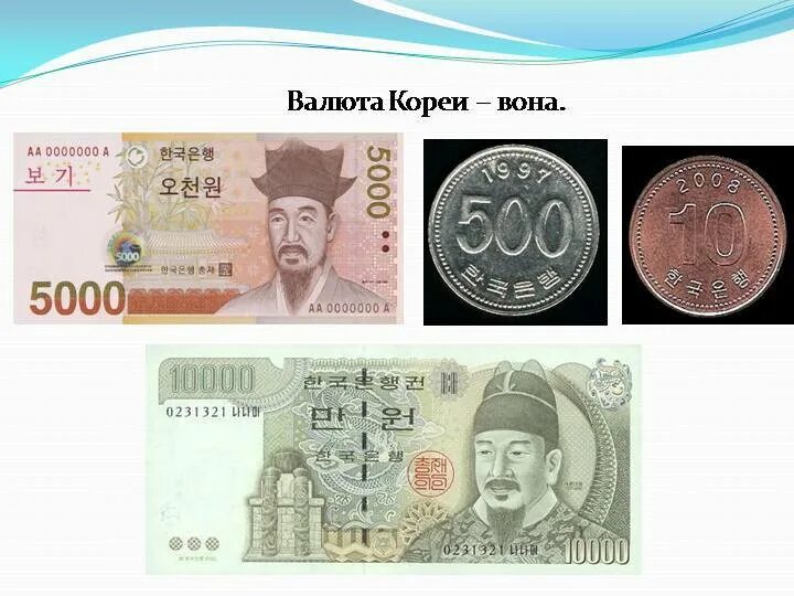 Валюта Южной Кореи. Корейские деньги. Денежная валюта Южной Кореи. Корейские воны.