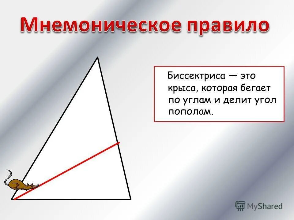 Ое биссектриса. Биссектриса. Биссектриса треугольника. Что такое биссектриса в геометрии. Биссектриса это крыса которая бегает по углам и делит угол пополам.