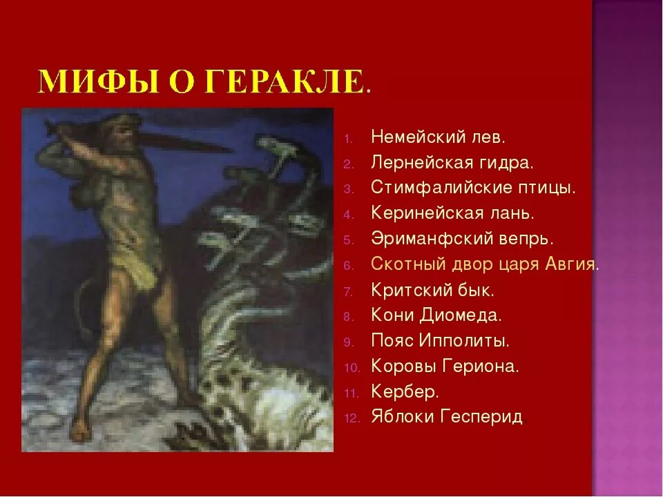 Шестой подвиг геракла краткое. Немейский Лев Лернейская гидра Керинейская Лань. Миф о Геракле 5 класс. 12 Подвигов Геракла мифы древней Греции. Миф о миф о Геракле,.