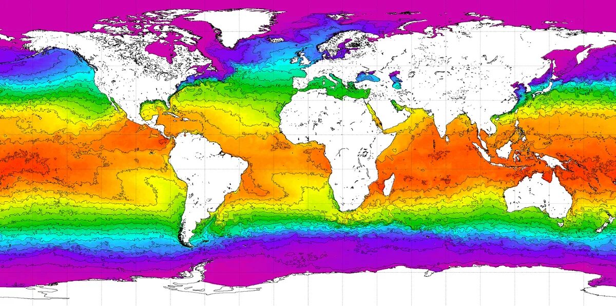 Среднегодовая температура океанов. Тепловая карта земли. Температурная карта земли. Карта температуры вод мирового океана.