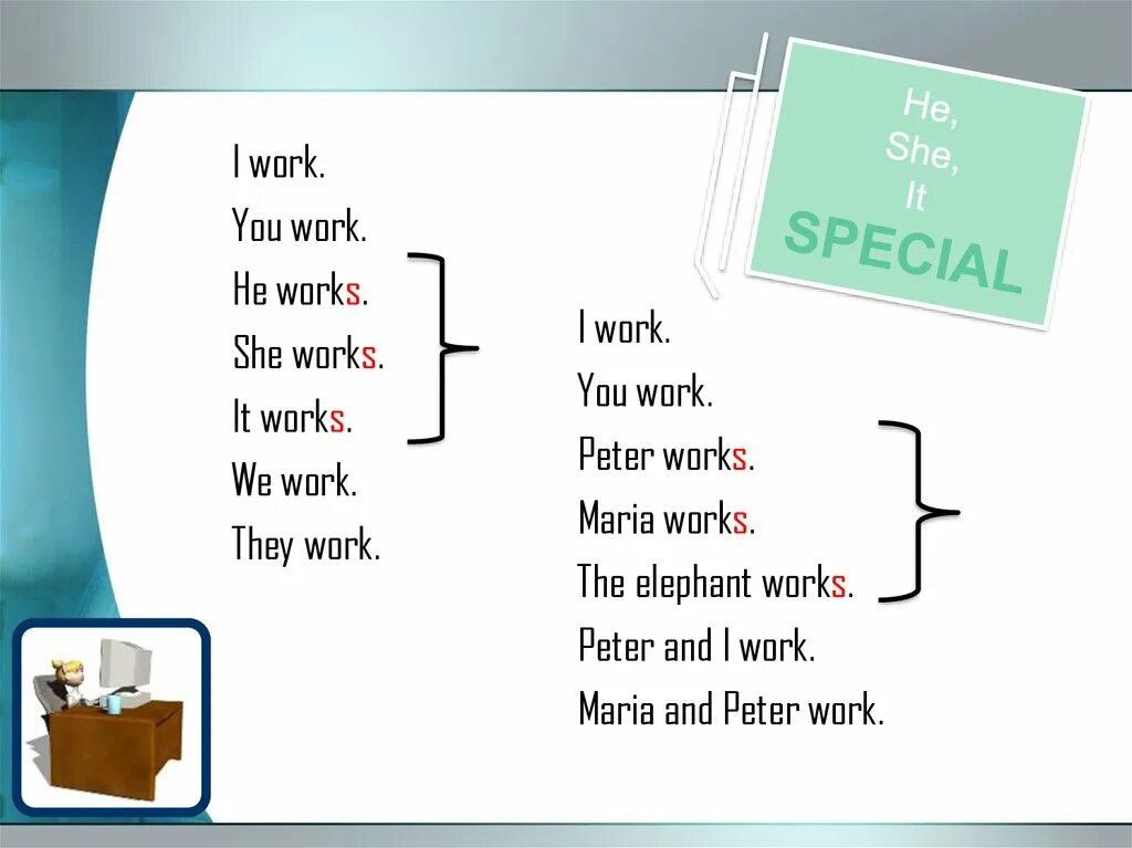 Work works правило. You work present simple. Work или works. Work или works правило. Present simple 5 класс spotlight