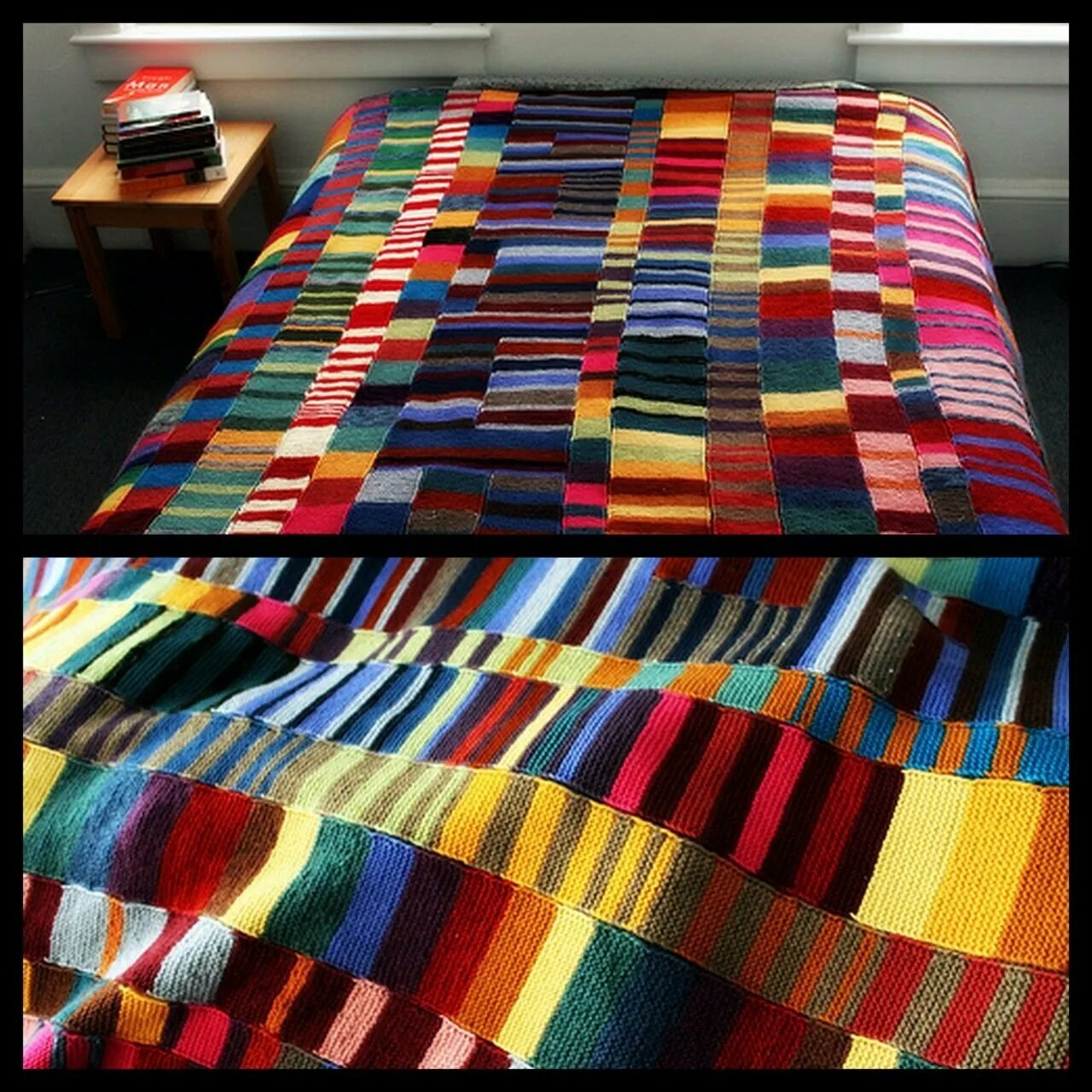 Многоцветный плед крючком. Плед из остатков ниток. Покрывало из остатков пряжи. Коврик спицами из остатков пряжи. Одеяло из остатков пряжи.