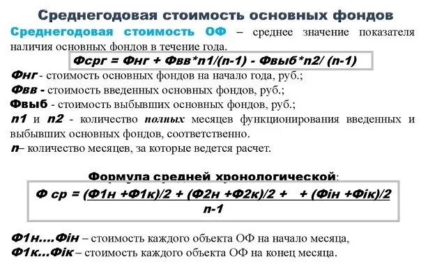 Среднегодовое значение основных фондов. Среднегодовая стоимсотьосновных фондов. среднегодовая стоимость основных фондов. расчет среднегодовой стоимости основных фондов. формула расчета среднегодовой стоимости основных фондов.