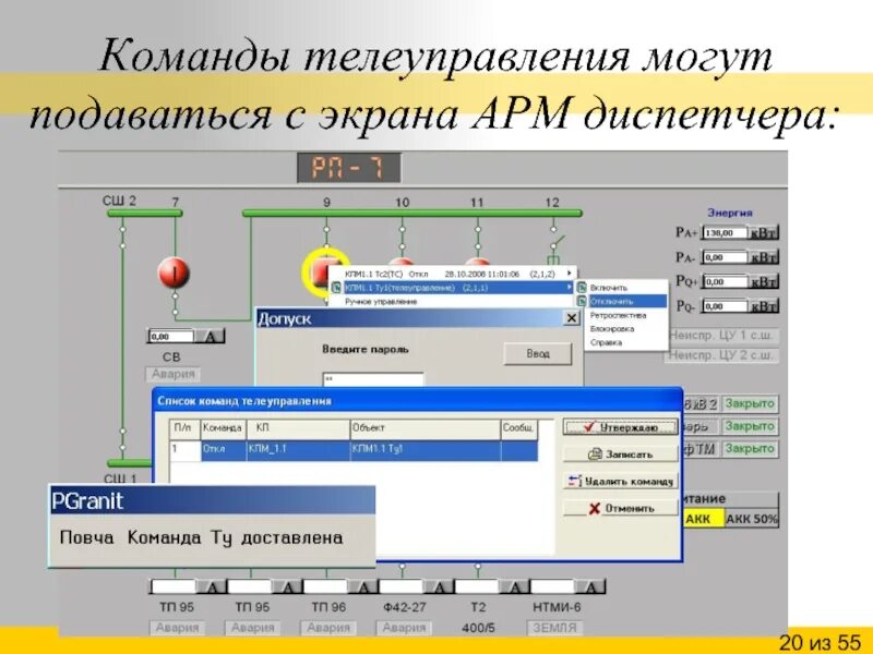 Запуск армов. Автоматизированное рабочее место диспетчера. АРМ ВТД. Телемеханический комплекс "гранит-микро". АРМ монитор с графиками.