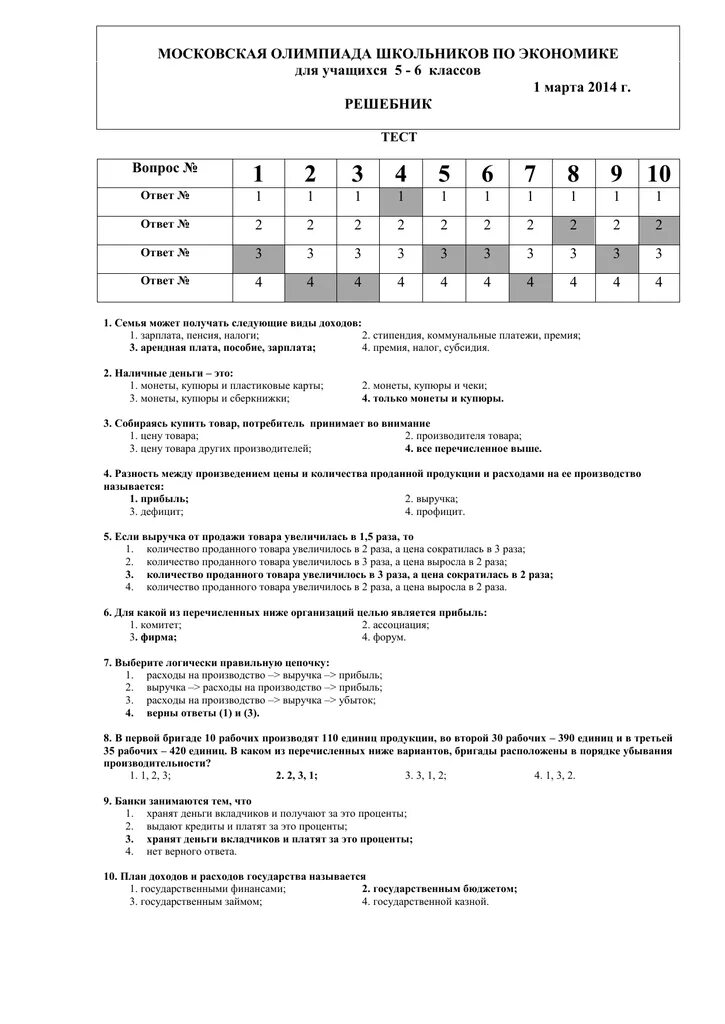 Тест по истории олимпийские игры 5 класс. Ответы по Олимпиаде по экономике 6 класс.