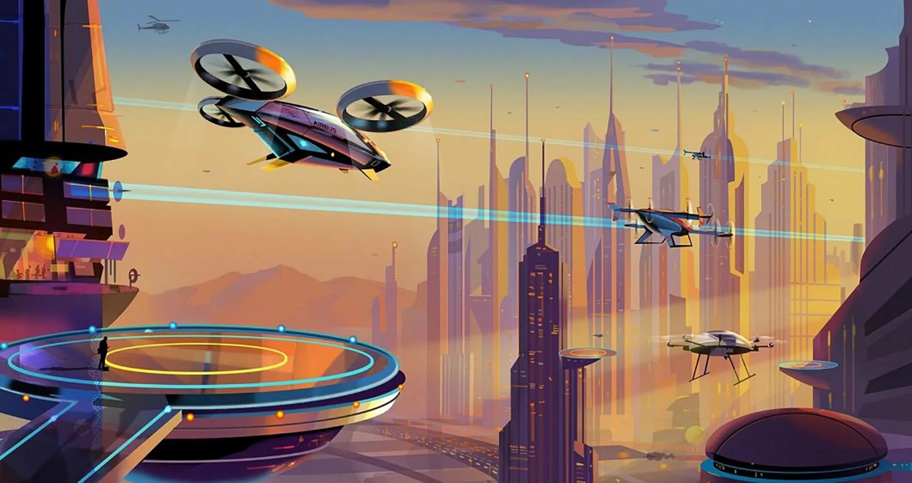 Школа через 50 лет. Город будущего. Картины будущего. Город будущего с летающими машинами. Город в будущем.