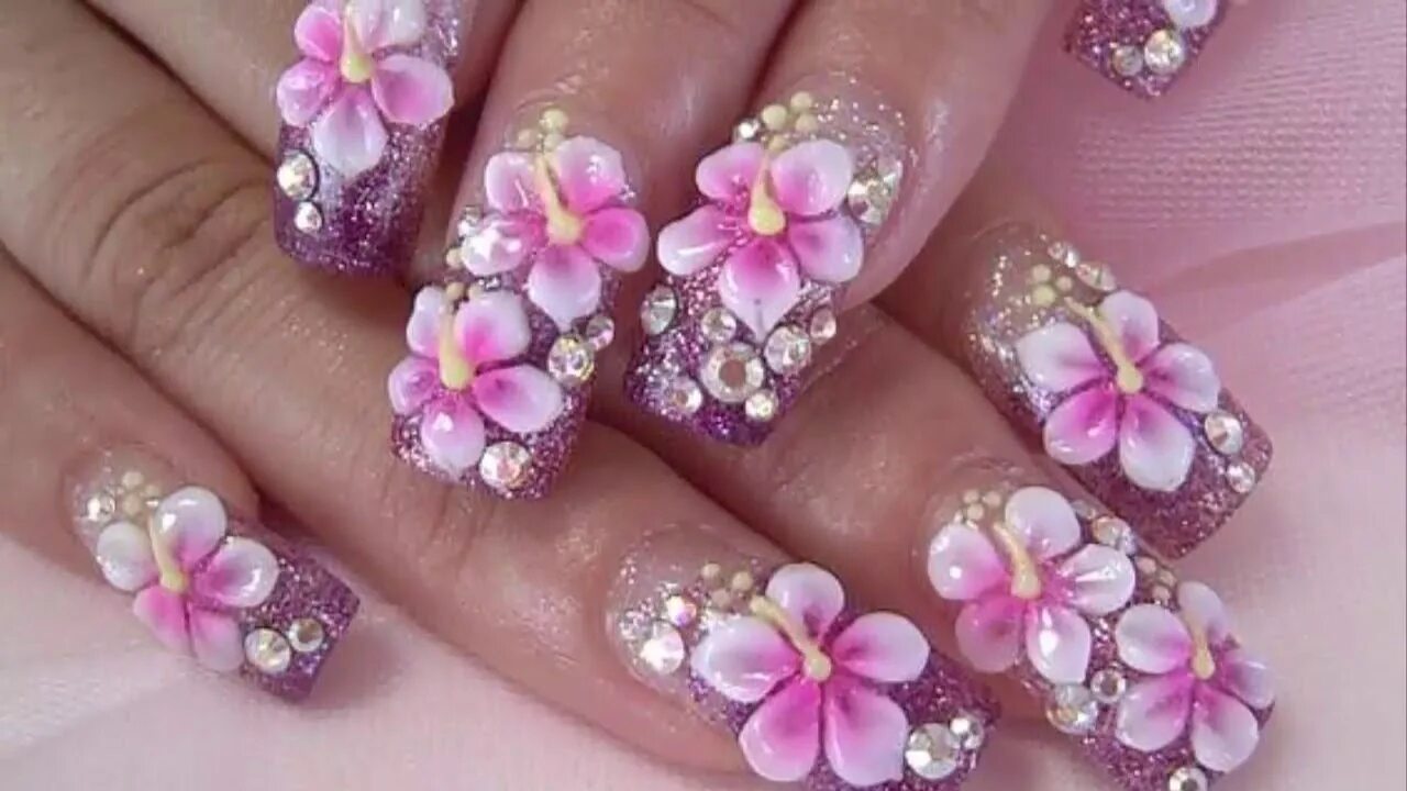 Маникюр с цветами. Ногти с цветочками. Маникюр с лепкой. Объемные цветы на ногтях. Дизайн ногтей 3