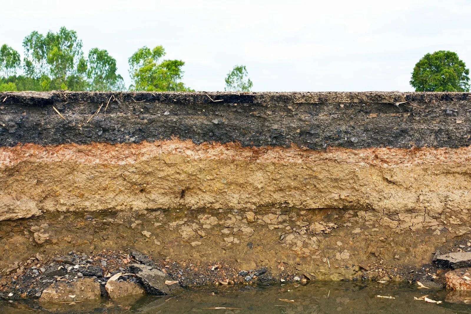 Толща грунта. Почвенный разрез суглинистой почвы. Ленточные суглинки. Толща грунта. Срез почвы.