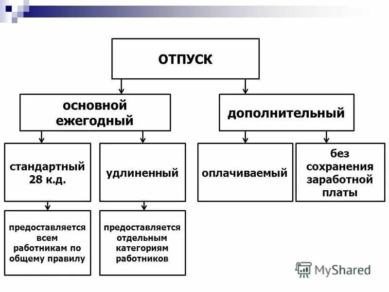 Виды времени отдыха виды отпусков. Схема основных типов работников. Схема основные типы работников.