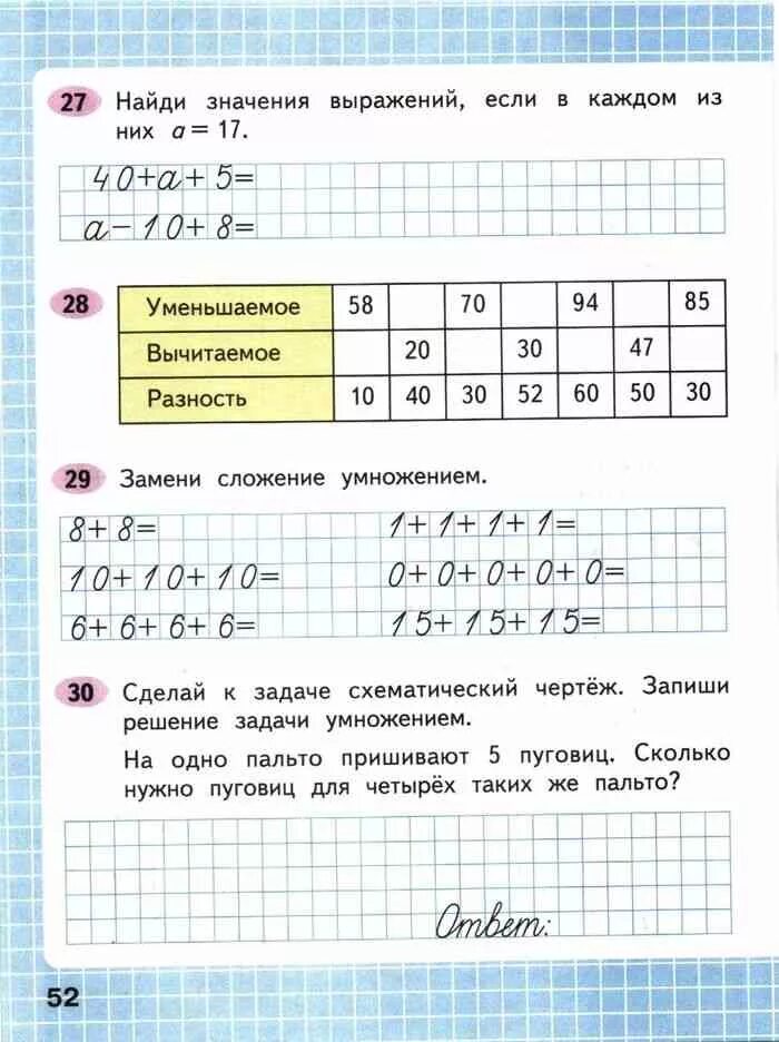 Чертёж на одно пальто пришивают 5 пуговиц. Запиши решение задачи умножением. На одно пальто пришивают 5. К пальто пришили 6 пуговиц.