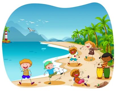 Children go to the beach