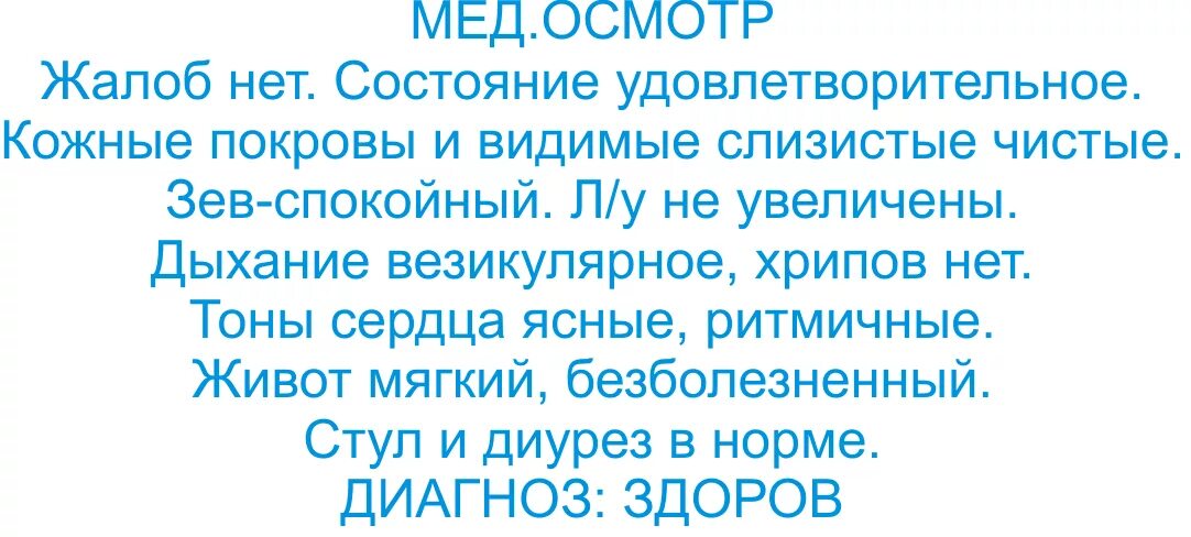 Жалоб нет состояние удовлетворительное