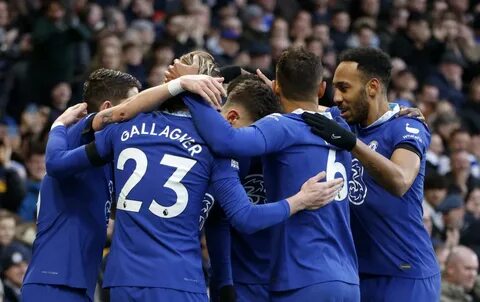 Chelsea’s Kai Havertz celebrates with teammates after scoring his side’s op...