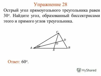 Свойства биссектрисы угла в прямоугольном треугольнике