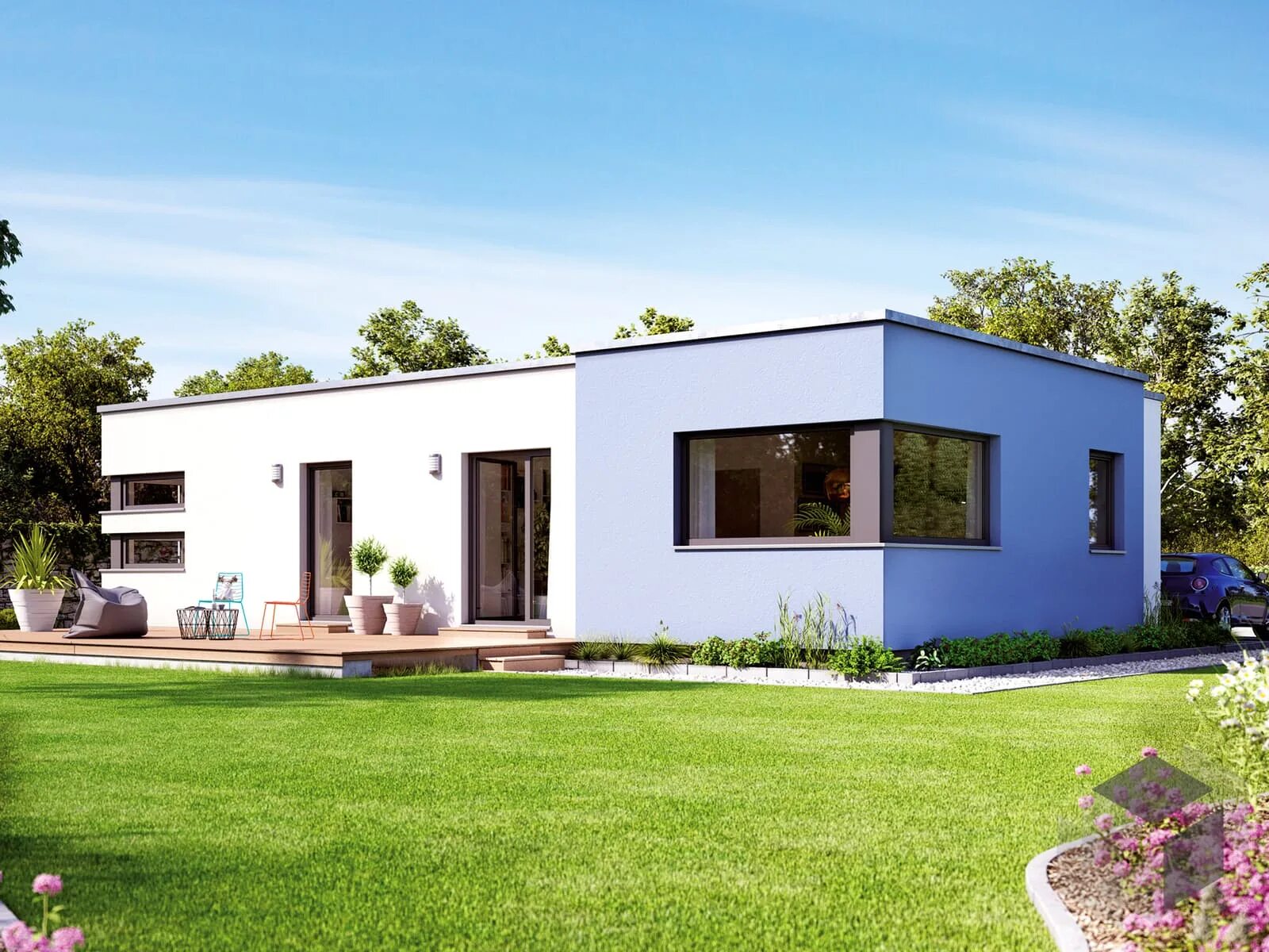 Одноэтажный дом с плоской крышей 100м2. Fertighaus bungalow. Флэтхаус с плоской крышей. Одноэтажный дом с плоской кровлей. Дом 100 кв с плоской крышей.