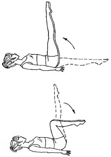 Подъем раз. Лежа на спине руки вдоль туловища. Лежа на спине, ноги согнуты, руки вдоль туловища. Упражнения в положении лежа. Поднимание ног из положения лежа на спине.