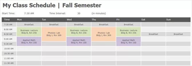 How many days per semester are. My class schedule. semester resolutions.