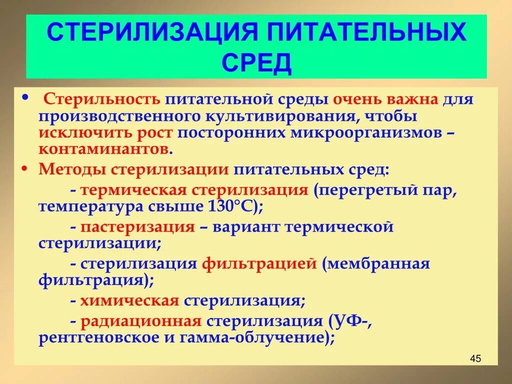 Методы стерилизации сред