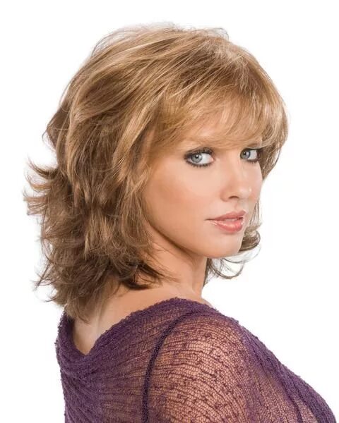 Brown Wavy Shoulder Length Synthetic Wigs Hairstyles for thin hair, Medium hair 