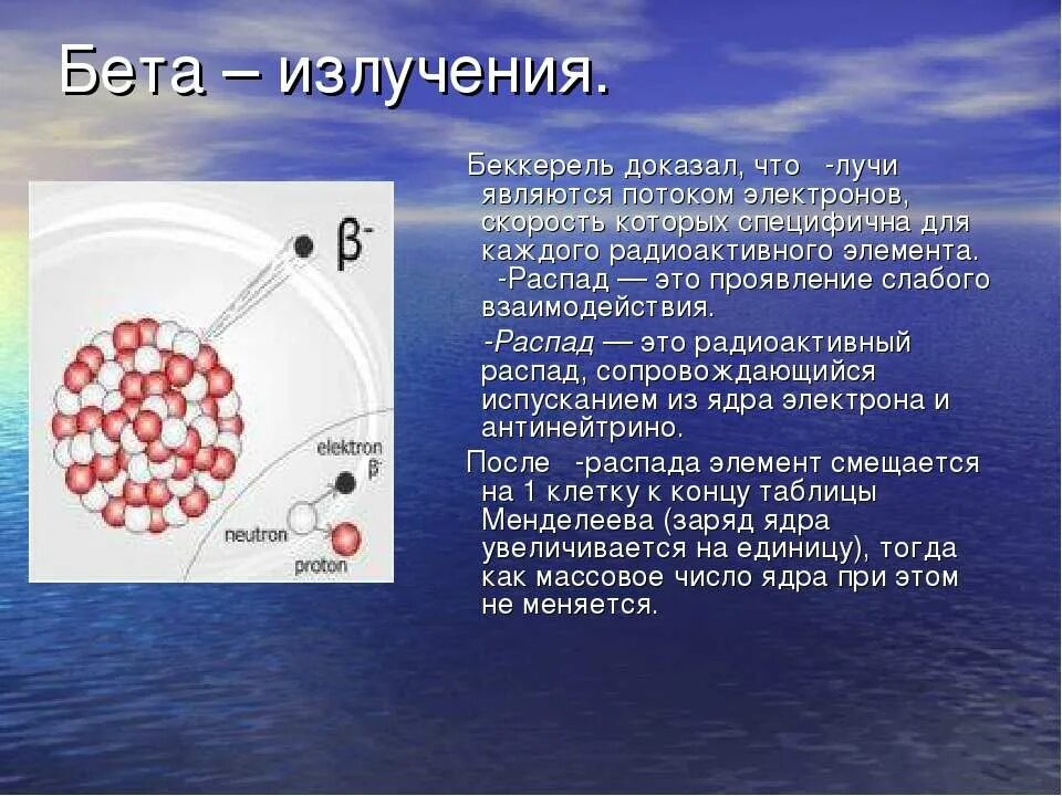 уравнение реакции бета распада. бета частицы электроны позитроны. бета радиоактивные элементы. проникающая способность альфа бета и гамма излучения. бета радиоактивные элементы.