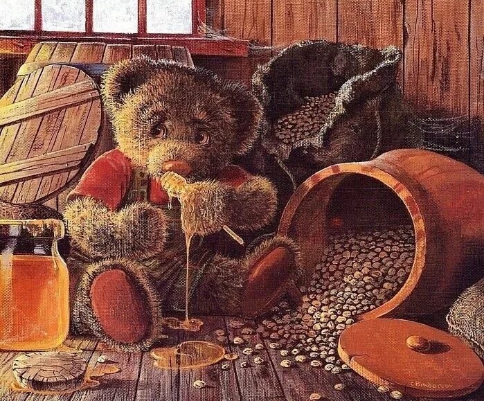 Медведь кушает малину. Мишки чаепитие. Медведь с медом для детей. Медведи едят варенье. Медведь с банкой варенья.