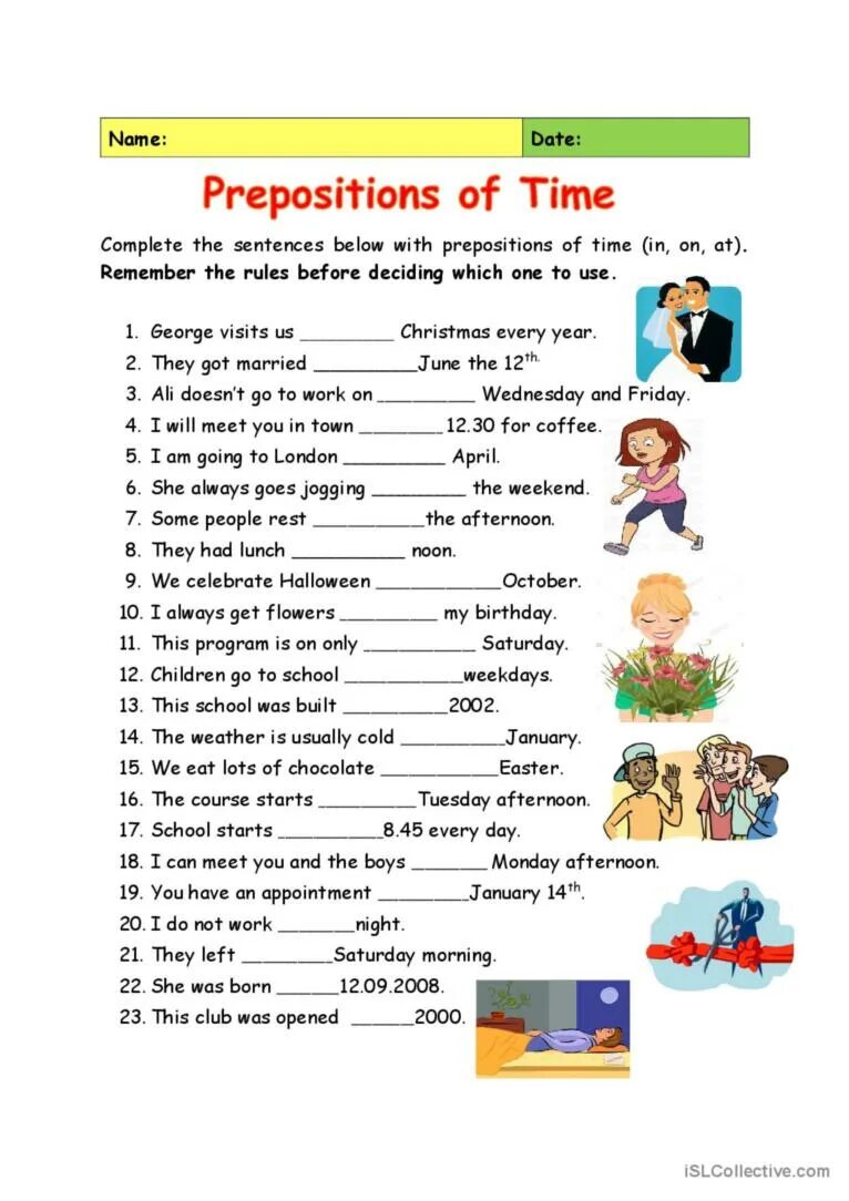 Prepositions of time exercises