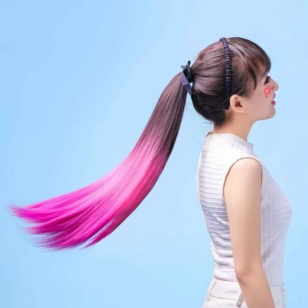 Купить хвост на резинке. Розовый хвост. Розовый хвостик. Волосы в хвост. Цветной хвост для волос.