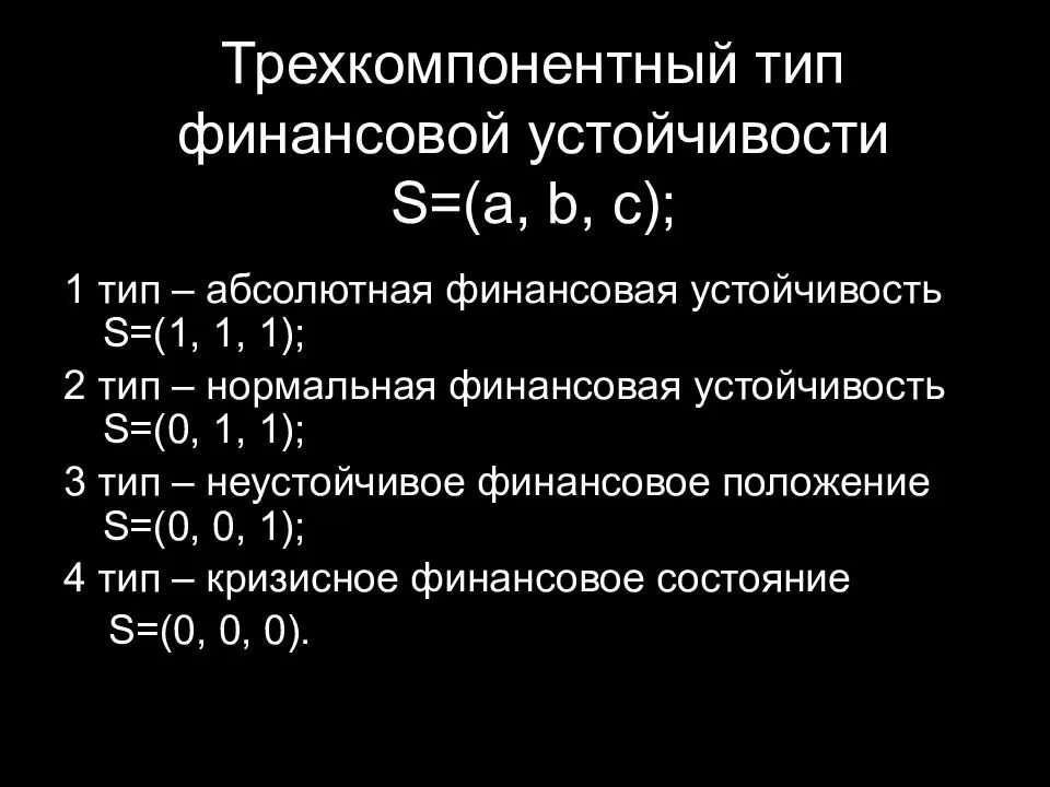 Тип устойчивости предприятия. Трехкомпонентные показатели финансовой устойчивости. трехкомпонентный показатель типа финансовой устойчивости. трехкомпонентный показатель типа финансового состояния. трехкомпонентный показатель финансовой устойчивости формула.