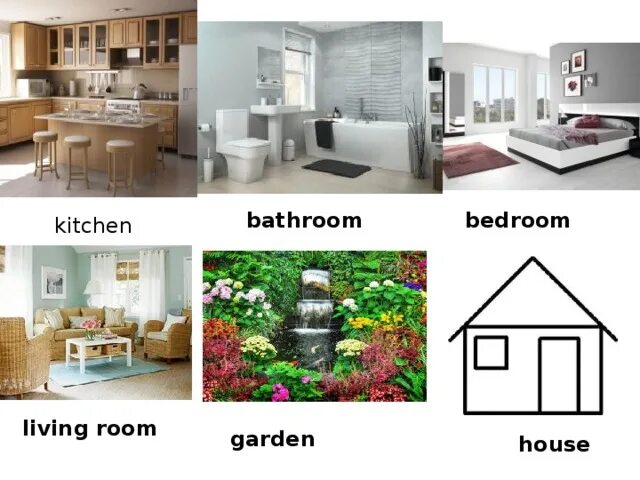 Презентация House's Rooms.. House Bedroom Bathroom Kitchen Living Room Garden. House, Living Room, Kitchen, Bathroom, Bedroom, Garden перевод. House карточка. I live in a big house