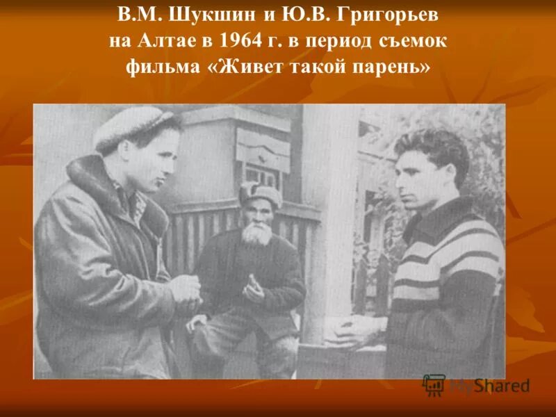 Шукшин жизнь и творчество 11 класс. Живет такой парень Шукшин. Живет такой парень презентация. Шукшин на съемках живет такой парень.