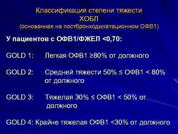 Заболевания легкой степени тяжести. Классификация ХОБЛ Голд ОФВ 1. Офв1 при ХОБЛ степени. Офв1 ХОБЛ тяжесть. Gold 1 ХОБЛ ОФВ 1.