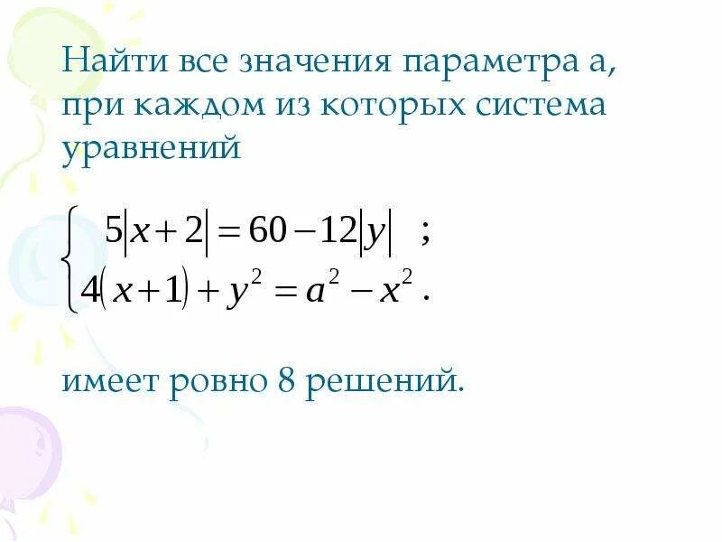 Решение графически уравнений с параметром. Решение систем уравнений с параметром. графический способ решения задач с параметром.
