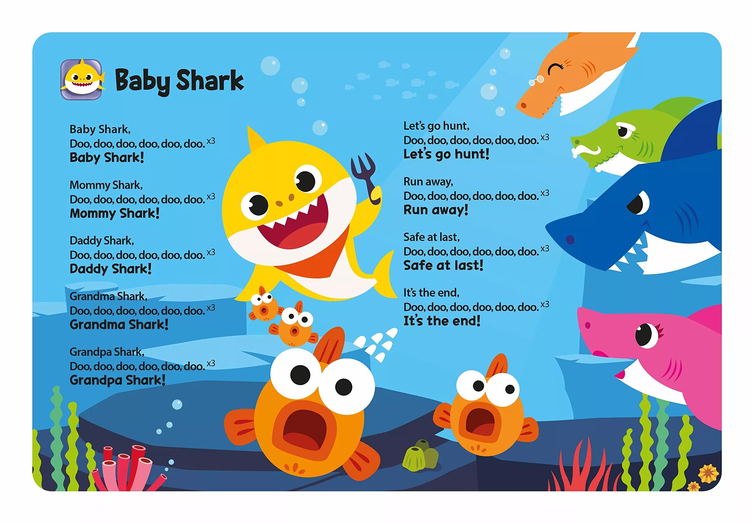 Текст песни акула позвони. Baby Shark текст. Текст песни Baby Shark. Бэби Шарк песенка текст. Беби Шарк песенка про акулу текст.