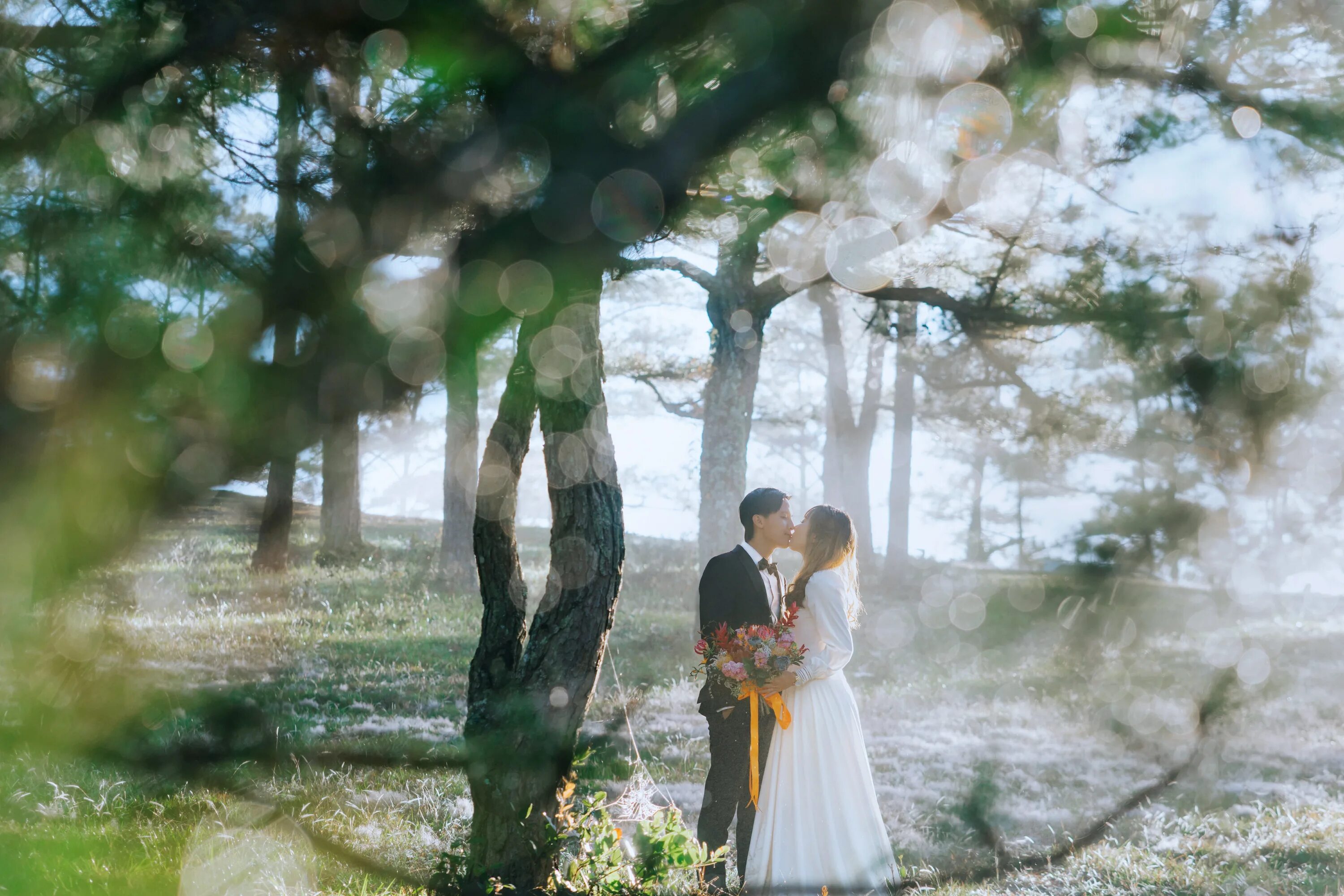 Брачное дерево. Дерево невеста. Камерная свадьба на природе. Свадебная церемония в лесу. Свадебное платье на дереве.