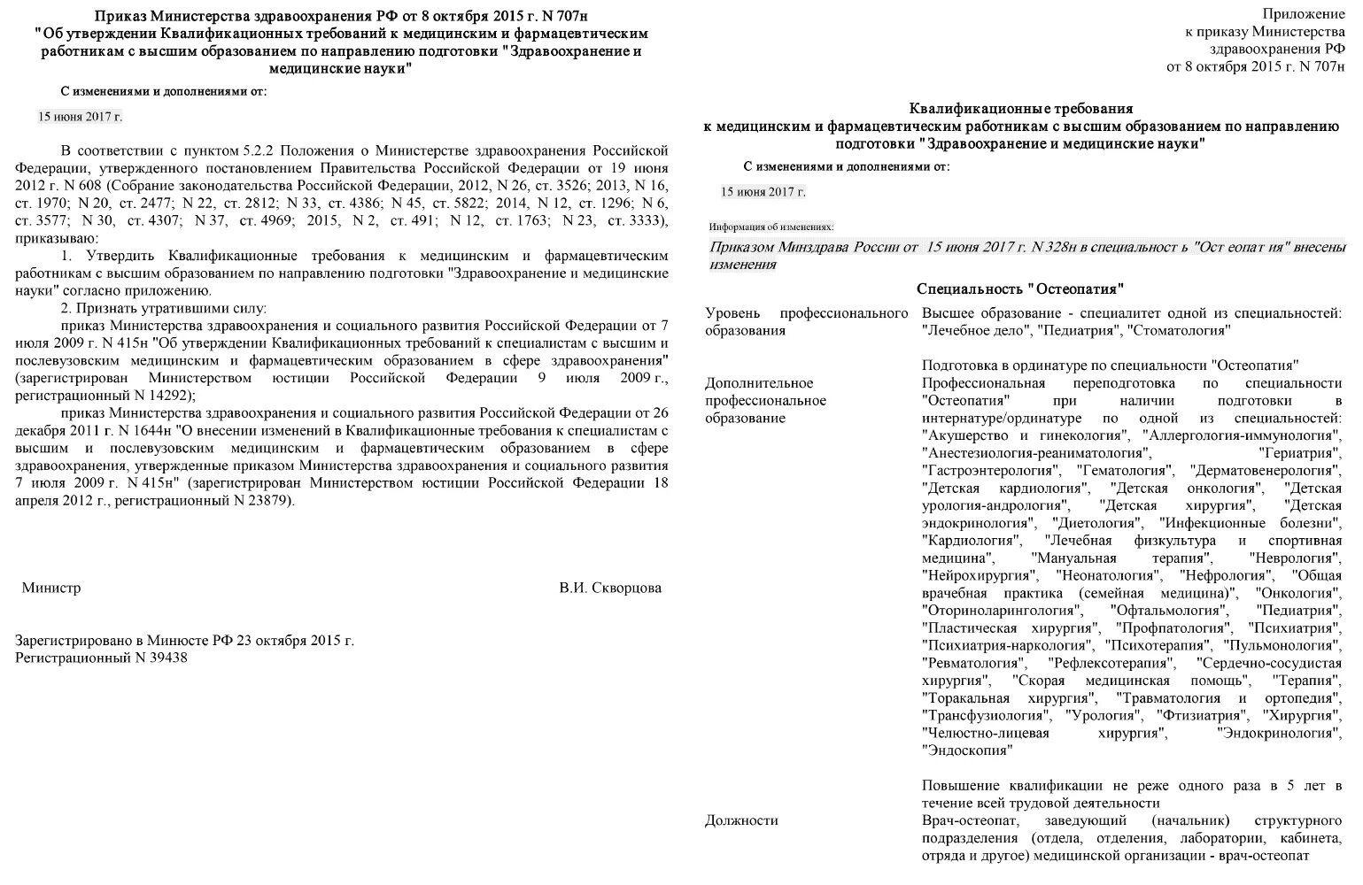 Приказы министерства здравоохранения рф 2013. Приказ МЗ РФ от 08.10.2015 707н. Приказ Минздрава. Приказ Министерства здравоохранения Российской Федерации. Квалификационные требования врача.