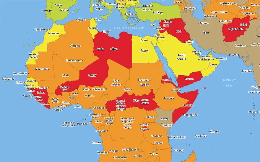 Самые опасные страны Африки карта. Карта безопасных стран Африки. Опасные страны для туристов карта.